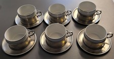 Kaffeetassen Set 6teilig, mit Zinnhalter und Zinnuntertasse, neuwertig