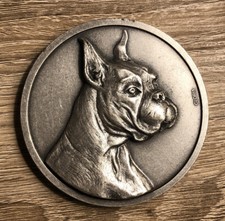 Lovely Dog groß Metall schwere Münze Medaillon runde Skulptur Briefbeschwerer