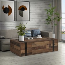 Couchtisch Fobya Wohnzimmertisch Truhe Beistelltisch in Vintage Altholz 110x60