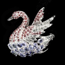 14k Gold Platte 925 Sterling Silber Edelstein Set Schwan Anhänger/Brosche 9.92g ~ br008