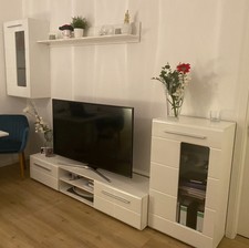 Wohnwand Schrankwand Anbauwand weiß Hochglanz 4 teilig Modern 240cm