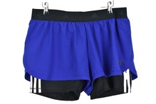 Adidas Blue Sport Shorts Größe L Damen Climalite gefüttert ACTIVE Training Lauf