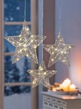  3 LED Hängedeko Sterne Glitzer Glitter Kupfer Gold Silber Timer Weihnachtsdeko