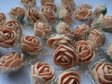 50 Mini Foam Rosen im Tüllmantel curry-gold Deko Hochzeit Tischdeko 