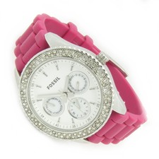 Fossil Damen Kristall Armbanduhr Pink Silikon Chrono ES-3214 5ATM Batt neu N253