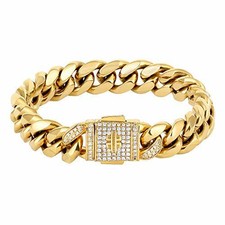 KRKC&Co 12 mm Cuban Herrenarmband 18K Gold beschichtet Panzerkette Iced Out