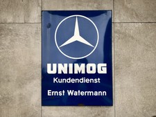 Unimog Emailschild, Original um 1950, Mercedes Benz Kfz LKW Reklame Schild