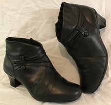 Earth Spirit Schwarz Knöchel Leder schön Stiefel Größe 4 (474q)