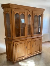 2-Teiliger Kiefer Vitrinenschrank Gelaugt/lackiert