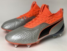 Puma ONE 1 Leder Mx SG Herren Fußballschuhe Stollen silber orange 104737-01