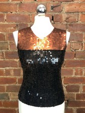 Wicki kupfer und schwarz Pailletten Stretch Ärmellos Top-Größe M-Party Abend