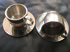 Edelstahl Tasse + Untertasse Cappucino Kaffee Tee silberfarben **nicht benutzt**