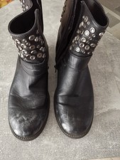 Biker Boots Damen Stiefel Schwarz mit Silber-Gebrauchspuren Nieten Gr. 40