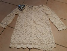 Shirt 3/4Arm Damen, Spitze, Blumen, creme weiß, Gr. 34/36