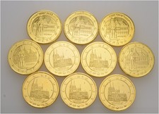 Künker: BRD, 10 x 2 Euro 2010, 2011, Bremen und Nordrheinwestfale, vergoldet