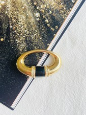 Grosse für Dior 1980s Vintage oval Emaille schwarz Kristalle Brosche, vergoldet