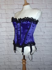 AXFORDS LILA SATIN SCHWARZ SPITZENVERKLEIDUNG VIKTORIANISCHES KORSETT 71 CM 28 ZOLL TAILLE 12 BIS 14