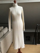 NEU! ZARA WOMAN STUDIO Damen Rippstrick Langarm Midi-Maxikleid Creme XS/S