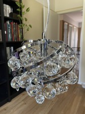 Lampe Mini Kronleuchter silberfarben Glas G9 Leuchtmittel 50 cm