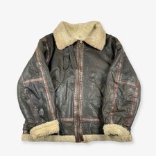Vintage Lammfell Leder Flugjacke dunkelbraun (2XL)