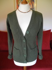 Damen Strickjacke Strickpulli Angora Wolle S 36 grün Pullover Cardigan langarm