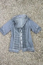 ❤️ Bestickte Body Needs Lagenlook Jacke Gr.42/44 44 blaugrau verformbarer Kragen