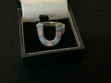 Vintage SILBER Cloisonné Lucky Horse Schuhring Kostüm Schmuck