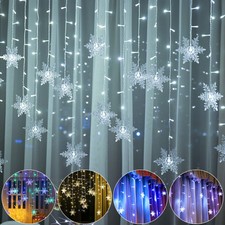 LED Schneeflocke Fenster Party Xmas Deko String Fairy Vorhang Lights UK PLUG