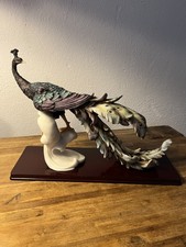 Kunstskulptur Resin AC gifts collection Pfau auf Holzsockel 40x14cm H 30 cm