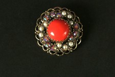 1 Brosche Anstecknadel Rot alt Pin Vintage Glitzer Strass Glas Nachlaß rot DEKO
