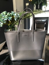 LACOSTE SCHULTERTASCHE HANDTASCHE GRAU LEDER SHOPPERBAG 
