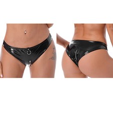 Damen O Ring Zipper Crotch Slips Lack Leder Panty Club Bühne Kostüm