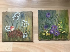 2 Blumenbilder auf Fließen gemalt