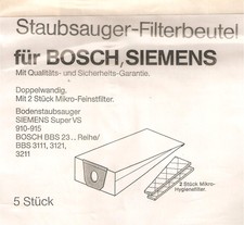 5 SIEMENS Staubsaugerfilterbeutel  für Bodenstaubsauger SIEMENS SUPER VS 910-915