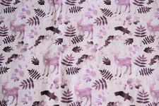 French Terry Wald Hirsche Blätter weiss violett 150 x 145 cm