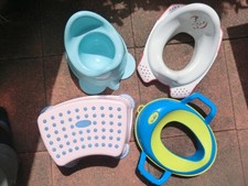 4er Set; Kindertoilette mit Trittstufe, Kinderhocker, 2 x WC-Auflage, Töpfchen