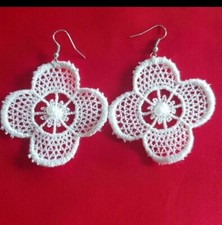 Ohrringe Schmuck Spitze Handmade edel Boho Ohrhänger weiß Handarbeit Unika