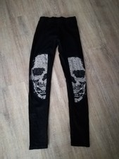 Leggins Damen schwarz totenkopf glitzer Silber einheitsgröße ausgefallen modern 