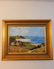 Altes Ölgemälde Meer Küste Motiv Siegniert Gold Rahmen