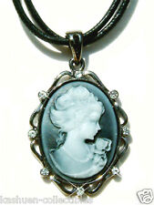 Schwarz Gemme mit Swarovski Kristall Prinzessin Charm Leder Halskette Xmas Neu