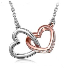 Damen Herz Halskette 925er Sterling Silber Zirkonia Anhänger für Frauen Rosegold