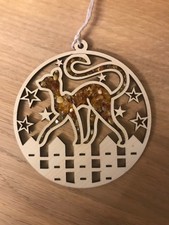 Katze mit Bernstein ? Fensterbild ? Sonnenfänger ? Holz ?