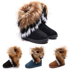 Damen Stiefeletten Warm Gefütterte Winter Schlupfstiefel Kunstfell Schuhe 36-42