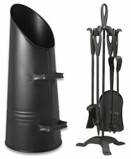21,5" Black Coal Hod Scuttle Bucket + 22" 5 Piece Companion Set Fireside Tools