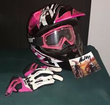 FOX V1 Crosshelm Größe L Pink mit Thor Brille, Handschuhen und Querly Autogramm