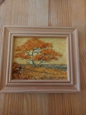 Bild mit Bernstein Baum mit Schmucksteinen   Meer   14 x 12 cm