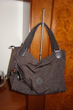 KIPLING leichte Nylon Handtasche Tasche mit Affe Braun NEUwertig!