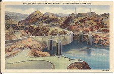 Upstream Gesicht & Intake Türme aus Arizona Seite-BOULDER DAM-Nevada c.1937