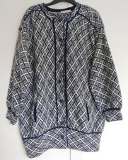 Hand Knitted 100% Wolle 80s Blouson Cardigan Jacke marineblau Elfenbein Größe 12/14 M