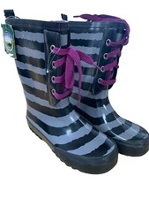 Schwarz grau lila Gummistiefel Stiefel Lace Up Beetle Juice Halloween Größe 3 (dq5.48)